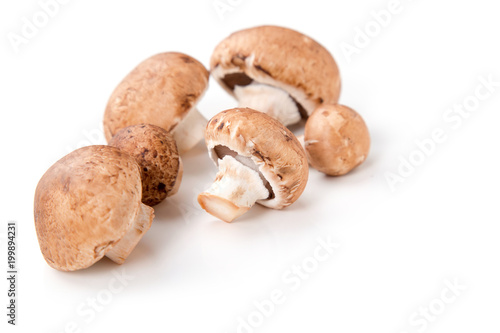 Whole royal mushrooms champignon on a white background.