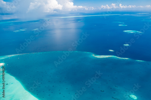 Aerial view of an atoll from seaplane, Ari Atoll, Maldives