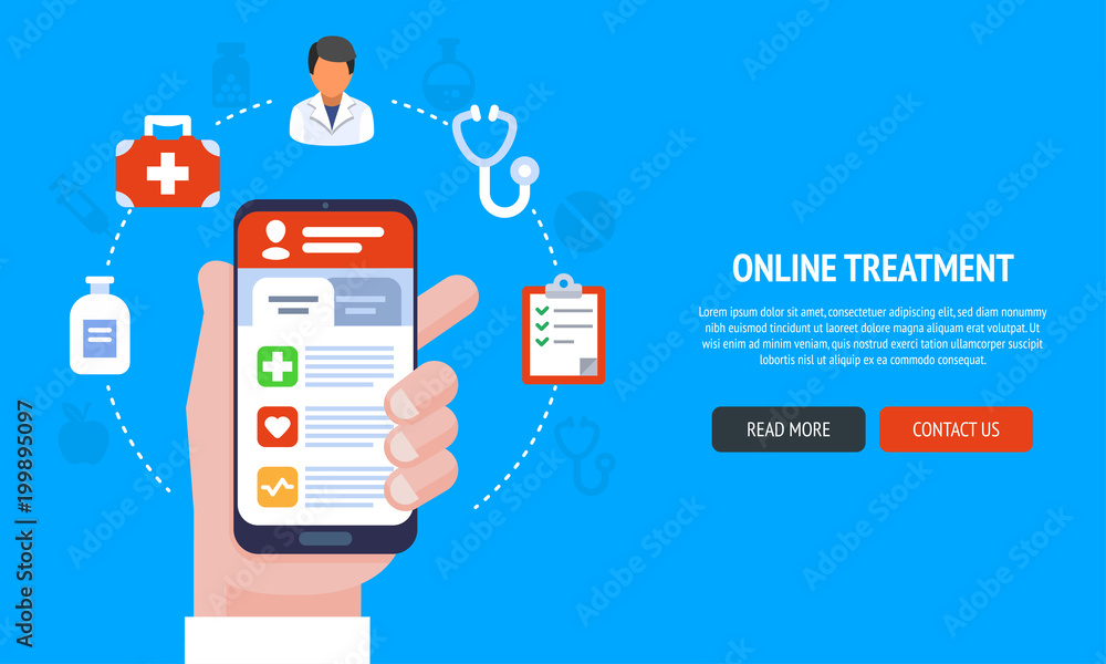 Flat line design website banner of online medical services for web design, marketing and print material. Flat line design website banner of online medical services for web design, marketing and print material.