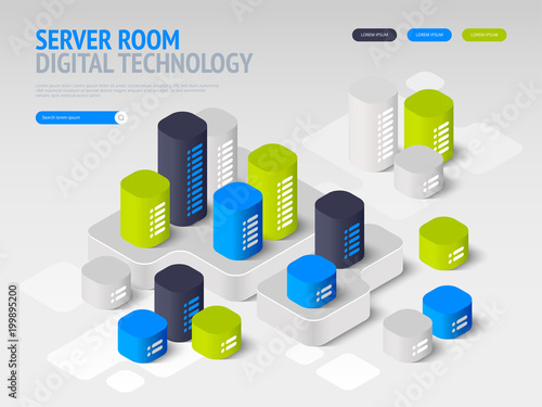 Concept of big data processing, energy station of future, server room rack
