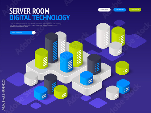 Concept of big data processing, energy station of future, server room rack