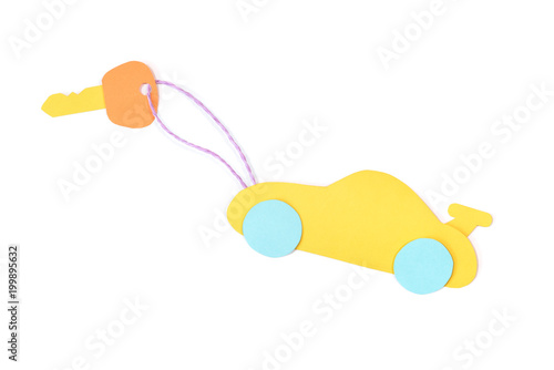 Sports car paper cut on white background - isolated