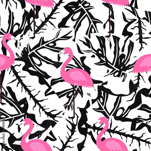 flamingo pattern on black and white