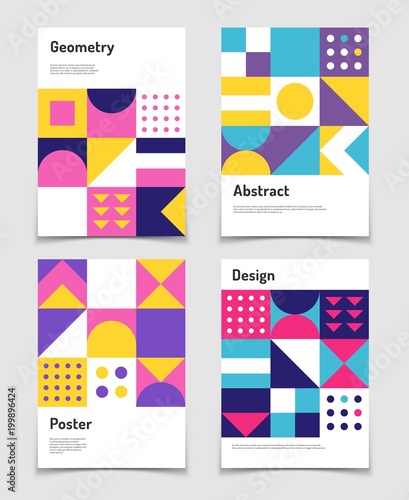 Vintage swiss graphic, geometric bauhaus shapes. Vector posters in minimal modernism style
