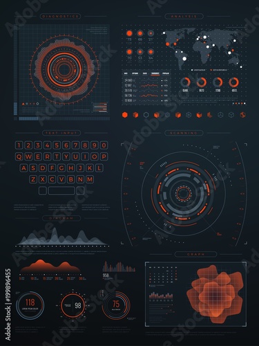 Digital futuristic hud virtual interface. Vector technology screen with data graphs