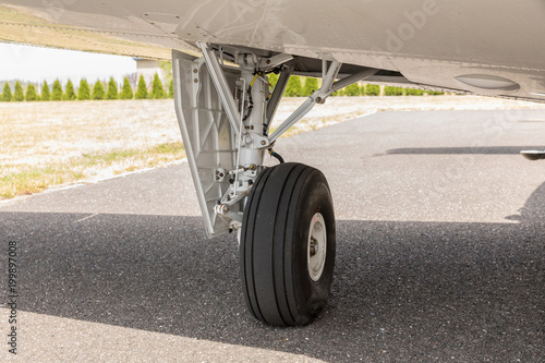 wheel of airplane, Close up of aircraft wheel on runway , Plane wheel, jet plane