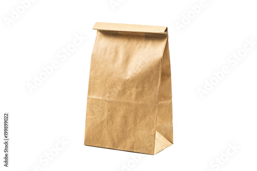 Various kraft paper bags isolated on white background