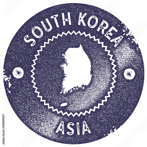 South Korea map vintage stamp. Retro style handmade label, badge or element for travel souvenirs. Deep purple rubber stamp with country map silhouette. Vector illustration.