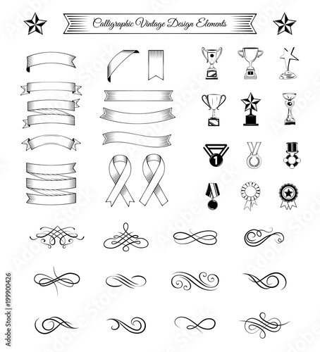  collection of decorative design elements - ribbons, frames, stickers, labels.