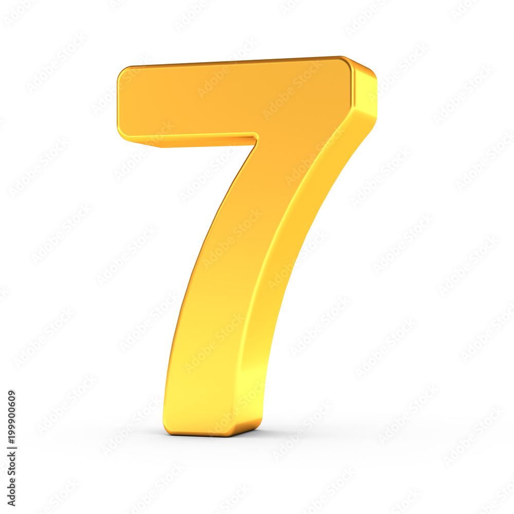 The number seven as a polished golden object with clipping path The number seven as a polished golden object with clipping path
