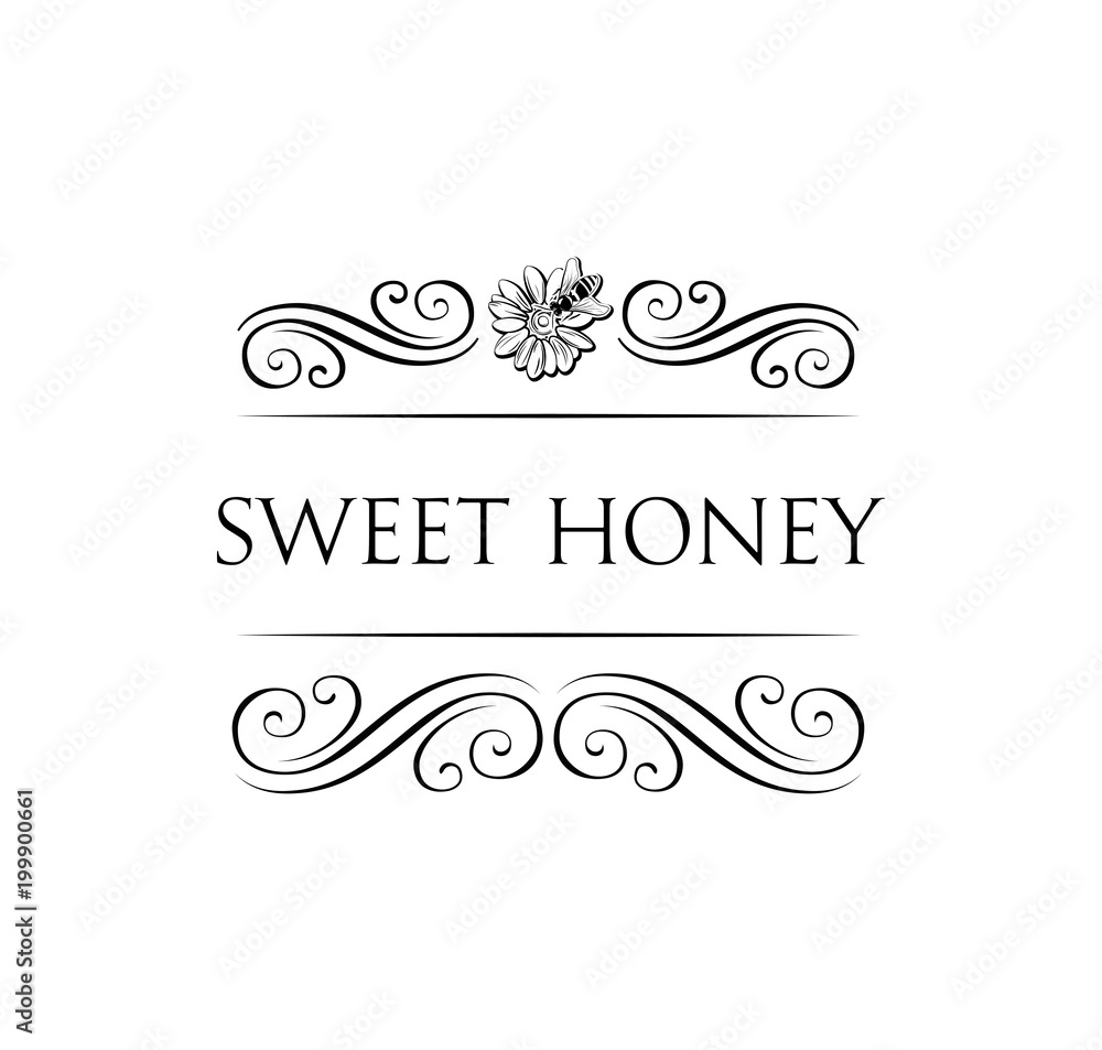 Honey flower label badge.  illustration isolated on white