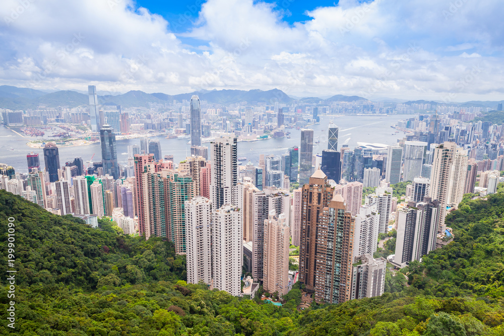 Hong Kong city, aerial view, Victoria Peak