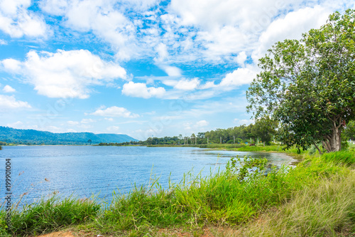 Fototapeta Naklejka Na Ścianę i Meble -  Beautiful Lake view Landscape of lake and  mountain with blue sky.