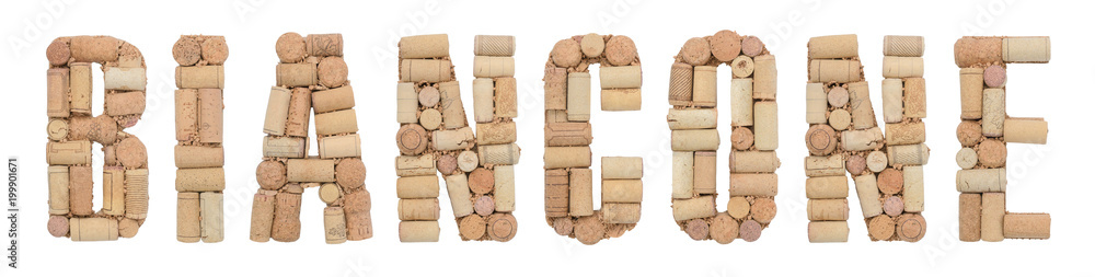 Grape variety Biancone made of wine corks Isolated on white background
