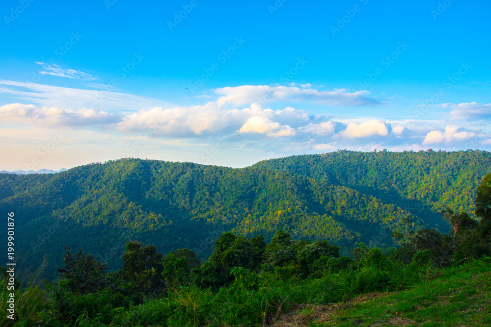Beautiful hill view Landscape of hill and  mountain with blue sky.