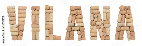 Grape variety Vilana made of wine corks Isolated on white background photo