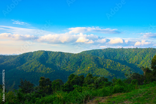 Beautiful hill view Landscape of hill and mountain with blue sky.