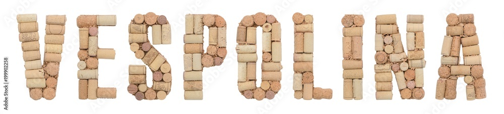 Grape variety Vespolina made of wine corks Isolated on white background