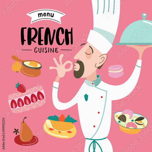 French cuisine. Menu. A set of French dishes and pastries.