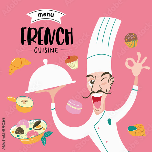 French cuisine. Menu. A set of French dishes and pastries.