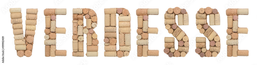 Grape variety Verdesse made of wine corks Isolated on white background