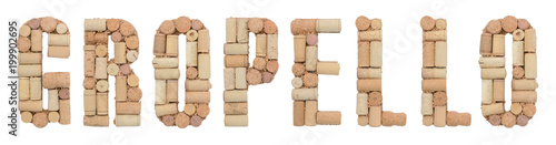 Grape variety Gropello made of wine corks Isolated on white background