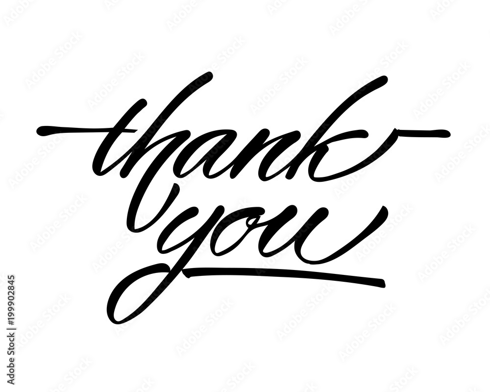 Thank you - hand lettering inscription to holiday design, black and white ink calligraphy Thank you - hand lettering inscription to holiday design, black and white ink calligraphy