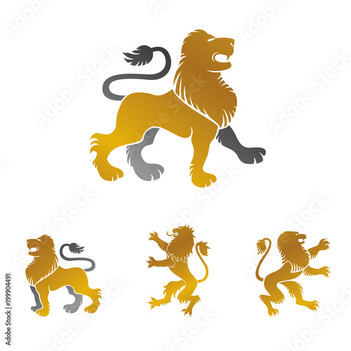 Fototapeta Naklejka Na Ścianę i Meble -  Lion ancient emblems elements set. Heraldic vector design elements collection. Retro style label, heraldry logo.