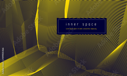 Abstract linear textured vector art background for design, psycho hypnotic futuristic 3d space inside the box or room. Fantastic psychedelic trendy modern op art, optical dimensional illusion.