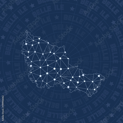 Belle Ile network, constellation style island map. Great space style, modern design. Belle Ile network map for infographics or presentation.