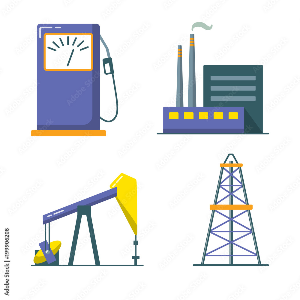 Oil industry icon set in flat style Oil industry icon set in flat style