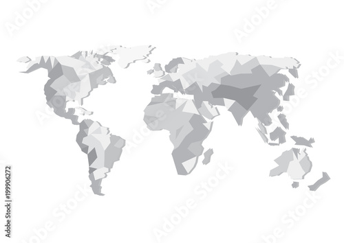 Flat design vector world map silhouette isolated on white background. Europe  Asia  Australia  Africa and America continents isolated on white background.