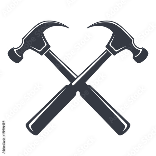 Fototapete Vintage hammer Icon, joiner's tools, simple shape, for graphic design of logo, emblem, symbol, sign, badge, label, stamp, isolated on white background