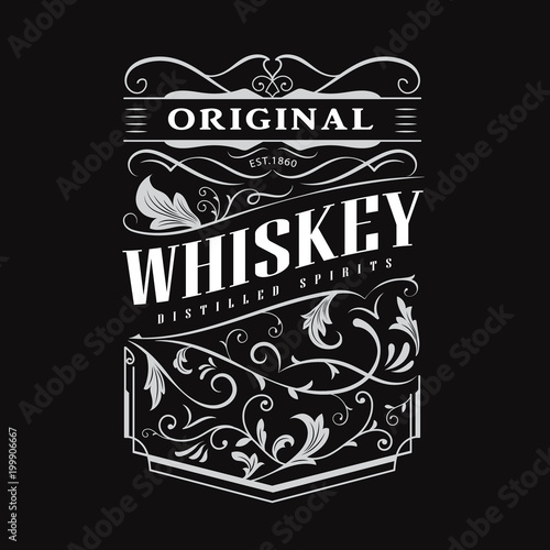 Whiskey label hand drawn vintage border typography blackboard vector