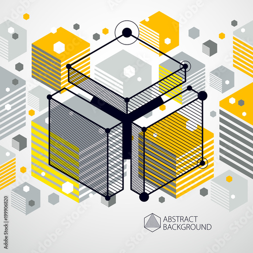 Abstract vector composition with simple geometric figures, symbols, art yellow background. Technical plan, abstract engineering draft for use in graphic and web design.