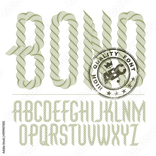 Vector capital condensed alphabet letters collection made with spirograph pattern, guilloche ornament. Can be used for logo creation in banking.