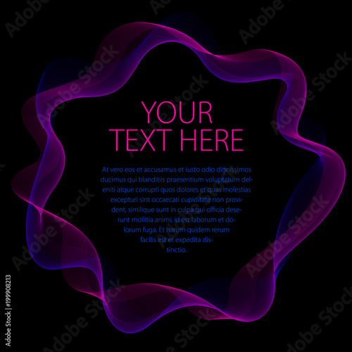 Flowing smooth linear frame in a shape of circle. Vector abstract artistic beautiful background with copy space for text.  Isolated over black background.