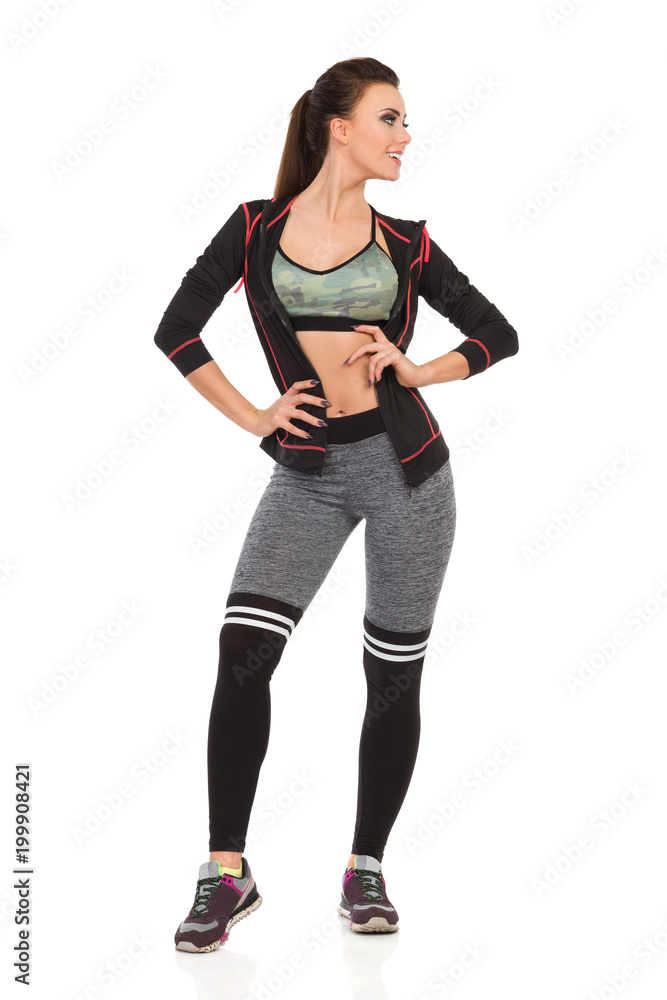 Free Photo  Front view young female in sport outfit measuring her