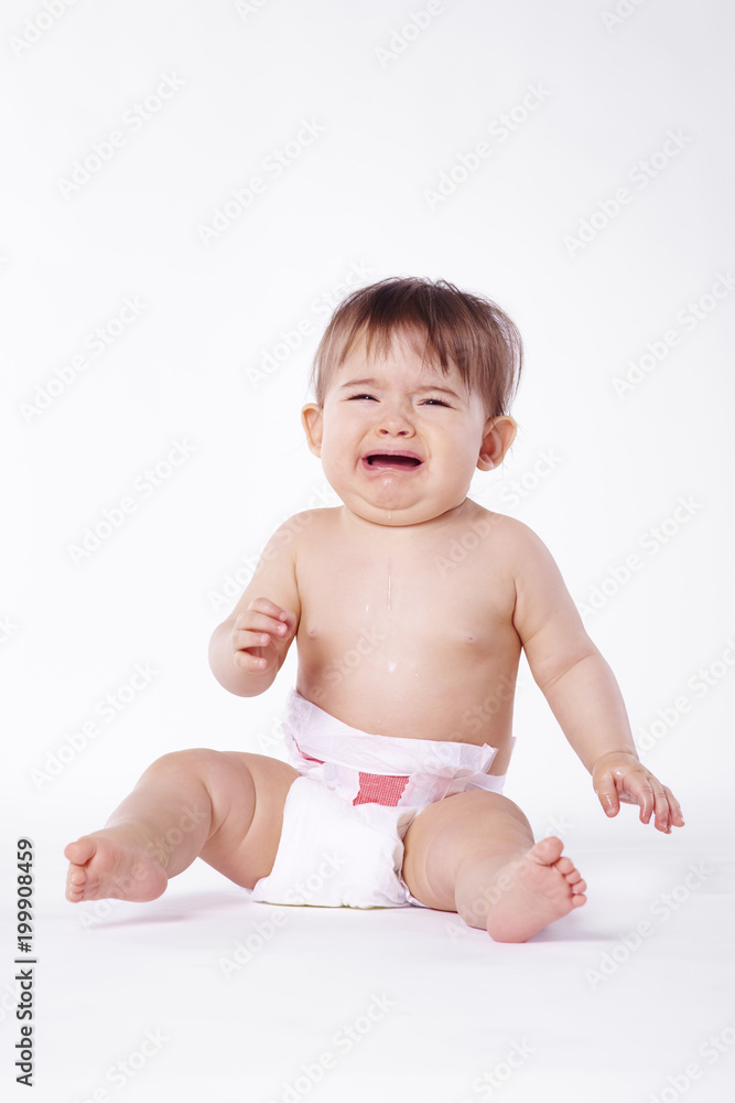 Hungry baby crying at studio shot . Hungry baby crying at studio shot .