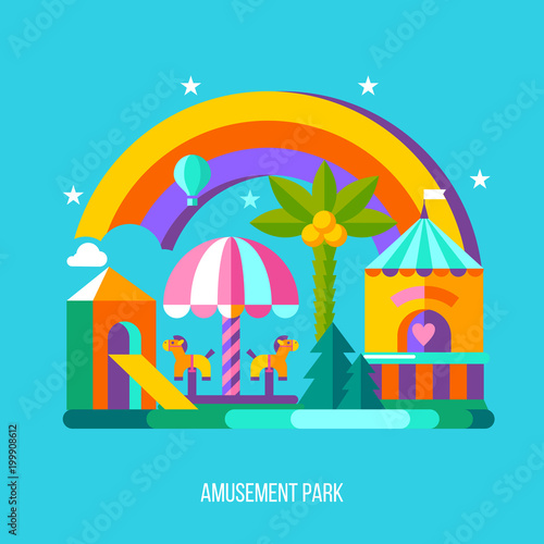 Amusement Park, rides. Vector illustration.
