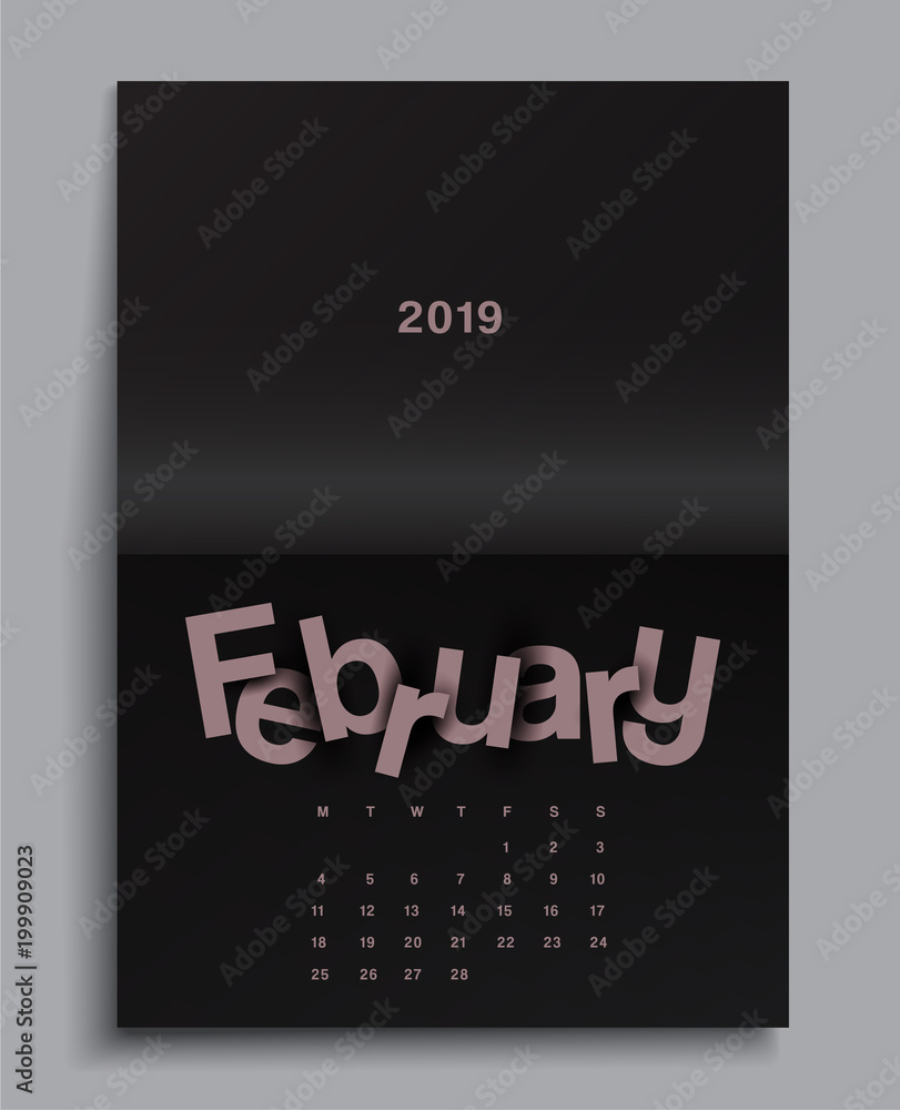 2019 Calendar on Black Magazine Template  : Vector Illustration