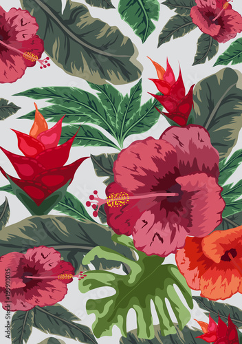 Hand draw tropical flower. Blossom cluster pattern background