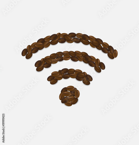 Wireless wifi hotspot sign  connection made with coffee beans
