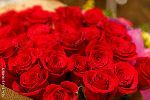 Bouquet of many red roses