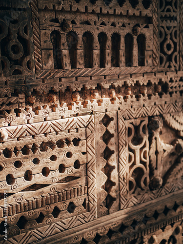 Vintage wooden wall with carving