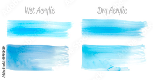 Vector blue paint smear stroke stain set. Abstract acrylic textured art illustration. Wet and Dry Acrylic Texture Paint Stain Illustration. Hand drawn brush strokes vector elements. Acrilyc strokes.