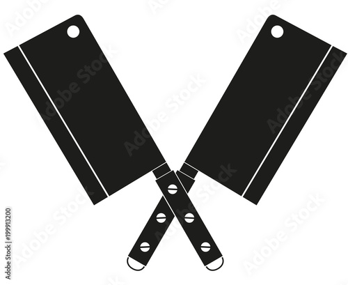 Black and white two crossed bbq knifes silhouette