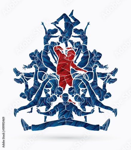 Group of people dancing, Dancer dance together, Street dance designed using grunge brush graphic vector