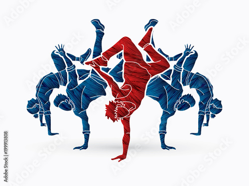 Group of people dancing, Dancer dance together, Street dance designed using grunge brush graphic vector