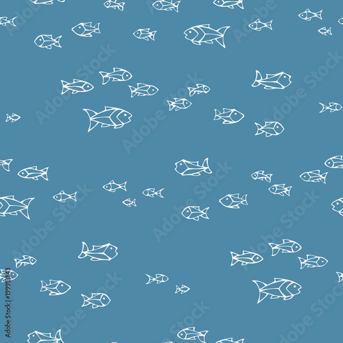 Vector seamless outlined sardines pattern.